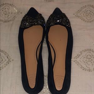 Tory Burch Navy Crystal Bow Flats size 10